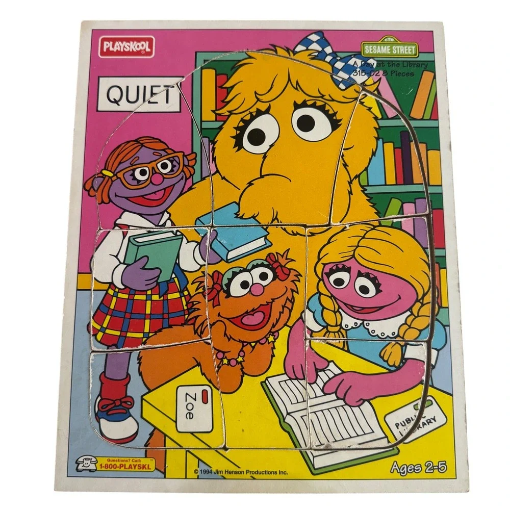 Playskool Sesame Street A Day at the Library Zoe Wooden Puzzle 1994‎ Ages 2-5